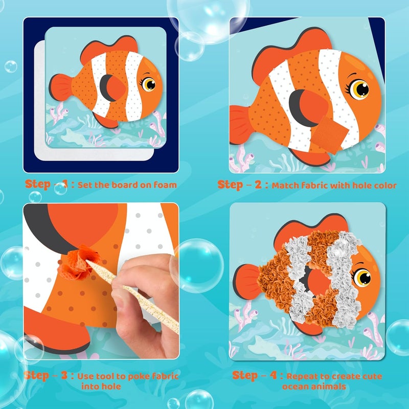 jackinthebox Poke Poke Art – Ocean Theme, Mess-Free Fabric Art and Craft, Flower Pressing Kits, Gift for Kids, Toys for Girls and Boys Ages 4 5 6 7 8 - Image 4