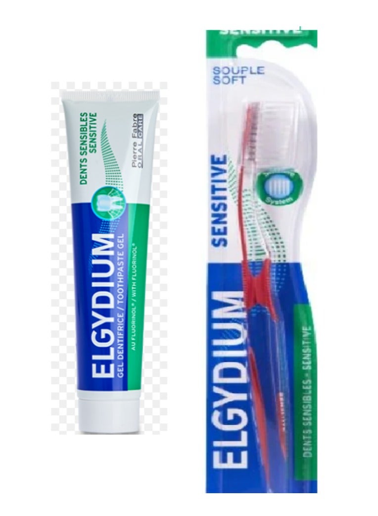 ELGYDIUM Sensitive Gel Toothpaste 75ml With Sensitive Soft Toothbrush