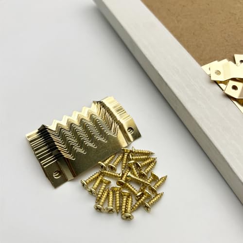 EesTeck 50 Pack Large Sawtooth Picture Hangers Steel Picture Hangers Picture Frames Hangers with Screws Picture Hang Solutions, for Hanging Clock Paintings Artwork Picture Frame Hook Photos (Gold) - Image 4