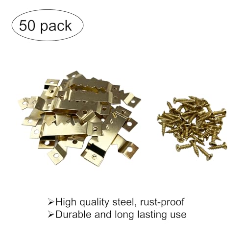 EesTeck 50 Pack Large Sawtooth Picture Hangers Steel Picture Hangers Picture Frames Hangers with Screws Picture Hang Solutions, for Hanging Clock Paintings Artwork Picture Frame Hook Photos (Gold) - Image 2