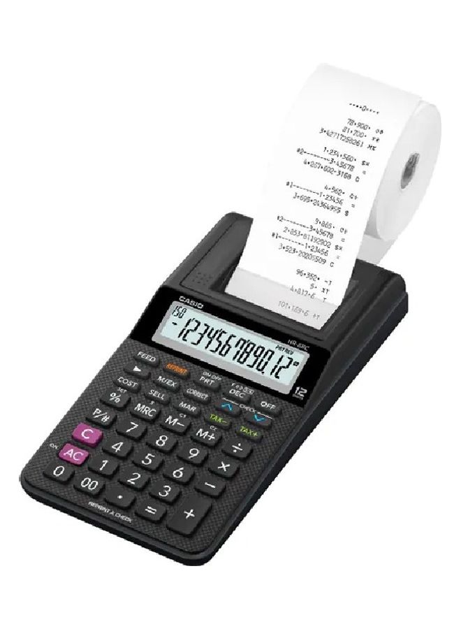 12-Digit Mini Printing Calculator Black