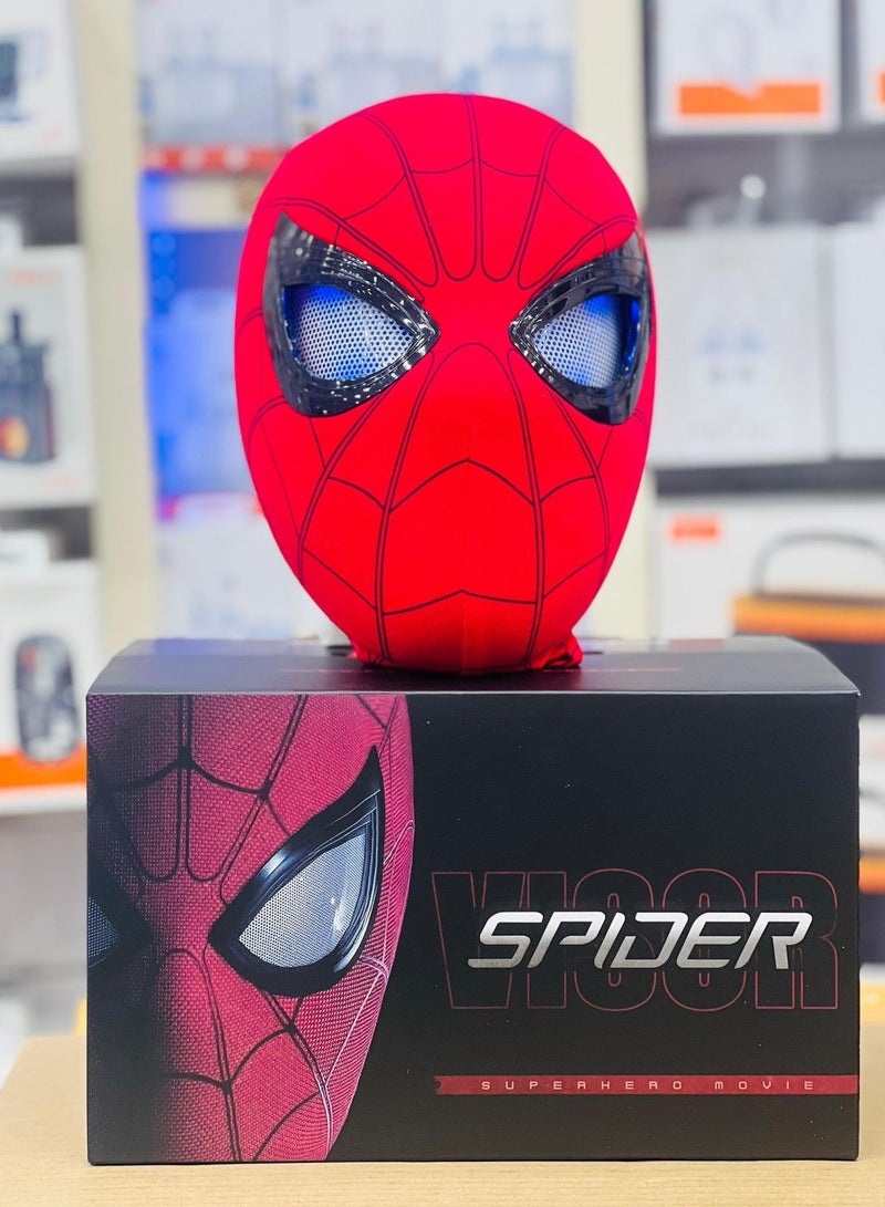 قناع بطل عنكبوت أسود/أحمر يمكن ارتداؤه مع عيون ميكانيكية متحركة وتحكم في الفم، دعامة تنكرية كاملة مع عدسات متحركة، إصدار العودة للوطن. - Image 1