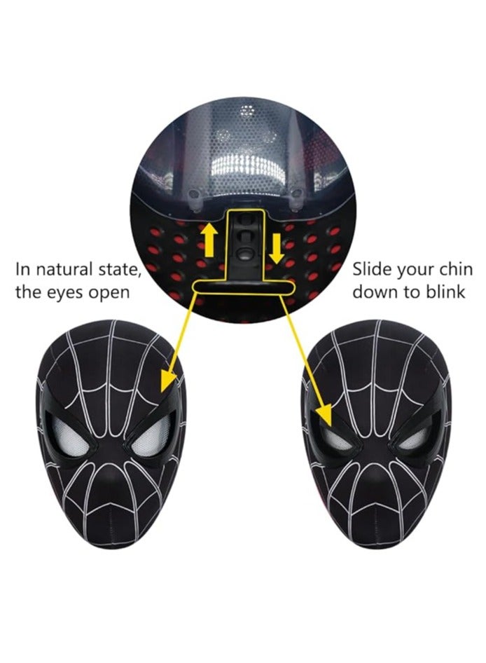قناع بطل عنكبوت أسود/أحمر يمكن ارتداؤه مع عيون ميكانيكية متحركة وتحكم في الفم، دعامة تنكرية كاملة مع عدسات متحركة، إصدار العودة للوطن. - Image 3