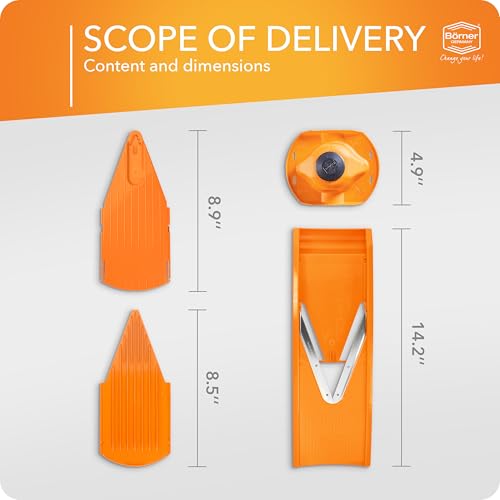 Börner Borner Mandoline Food Slicer V1 (Basic Set) by Reston Lloyd • V-Slicer with Food Holder • Made in Germany • Fruit & Vegetable Chopper • Multiple Settings • Color: Orange - Image 3