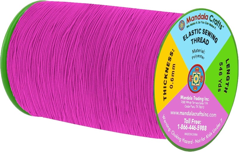 Mandala Crafts Fuchsia Shirring Elastic Thread for Sewing, Knitting, Smocking, and DIY Crafts - 546 Yards 0.6mm Fine Thin Stretch Thread for Sewing Machines - Image 2
