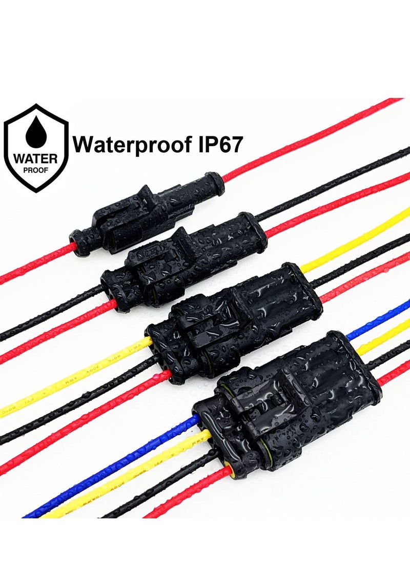 SYOSI - 20 AWG Waterproof Wire Connectors Automotive Electrical Connectors Quick Disconnect Wire Connectors 1/2/3/4 Pin with 20 Gauge Wire (26 Kits) - Image 1
