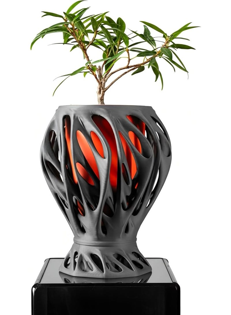 أصيص نباتات - أصيص زهور مزخرف من مانتيس للنباتات الداخلية والخارجية، مزهرية هندسية فريدة لديكور المنزل والمكتب، أصيص جيد التهوية مع تصريف - أسود وأحمر - Image 1