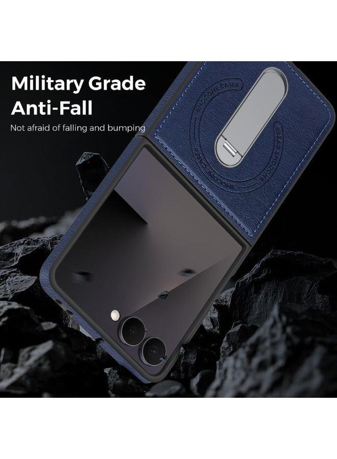 general Magnetic Case for Galaxy Z Flip 7 2025, Slim Retro Business Leather Case with Rotation Metal Support Protection Case for Z Flip 7 - Image 2