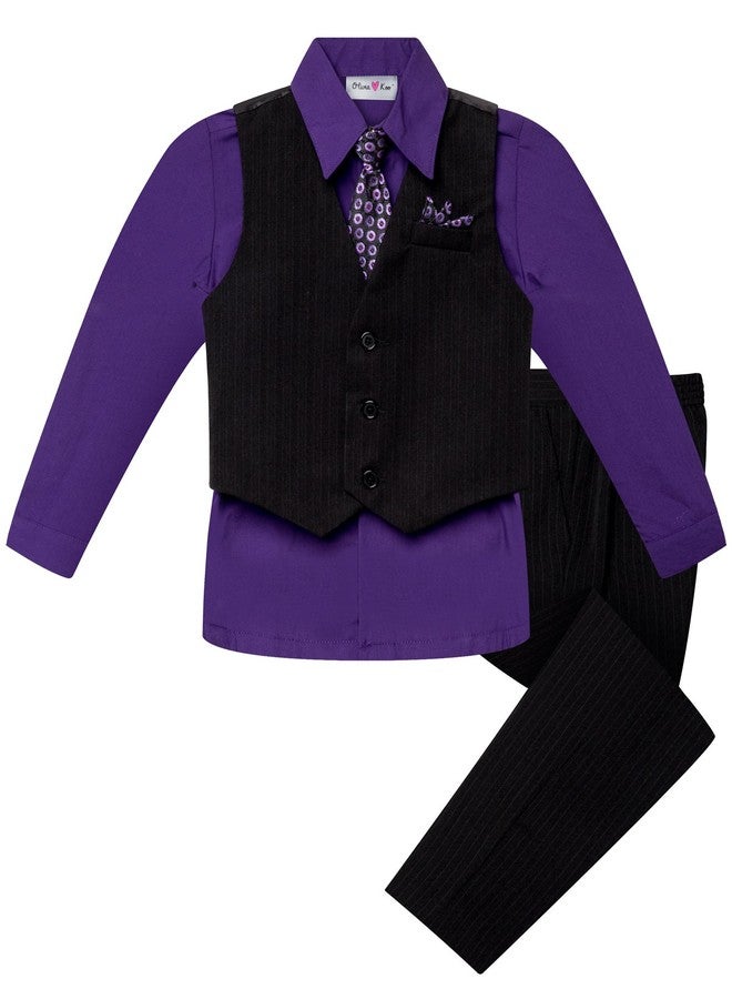 OLIVIA KOO Boys Colored Shirt Pinstripe 4 Piece Pinstriped Vest Set Size Infant-Boy,Purple,5