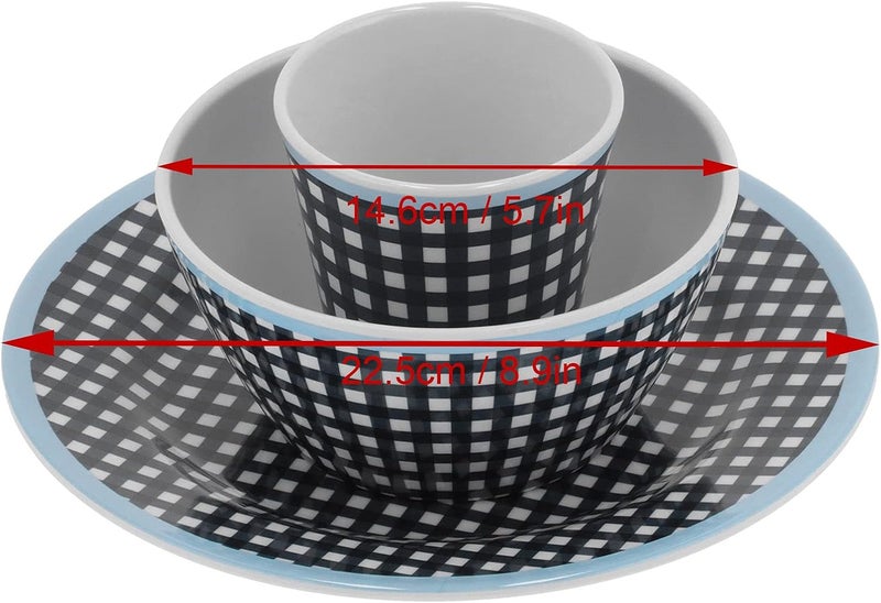 Dark Blue Grid Tableware Set, 3 Piece Melamine Plate Bowl Cup Set, Kitchen Dining Essentials for Home and Restaurant Use - Image 5