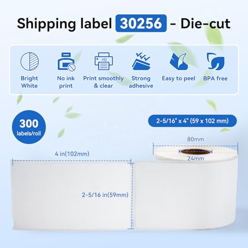Label KINGDOM 30256 Paper Roll Replace for Dymo Standard Large Shipping Labels 2-5/16'' x 4'' LW White Labels for Label Writer 450 Twin Turbo Duo (59 mm x 102 mm, 300/Roll, 1 Roll) - Image 2