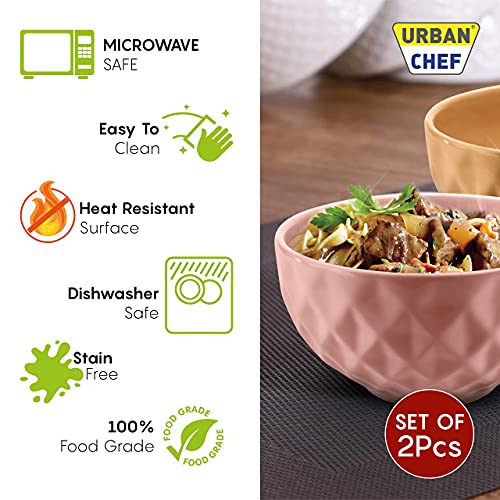 URBAN CHEF Ceramic Bowls | 500 ML | Kitchen Accessories Items, Microwave Safe Bowl, Serving Bowl, Bowl Set, Bowls for Kitchen, Mixing Bowl, Prism Ceramic Handcrafted (Set of 2 - Peach & Mustard) - Image 2