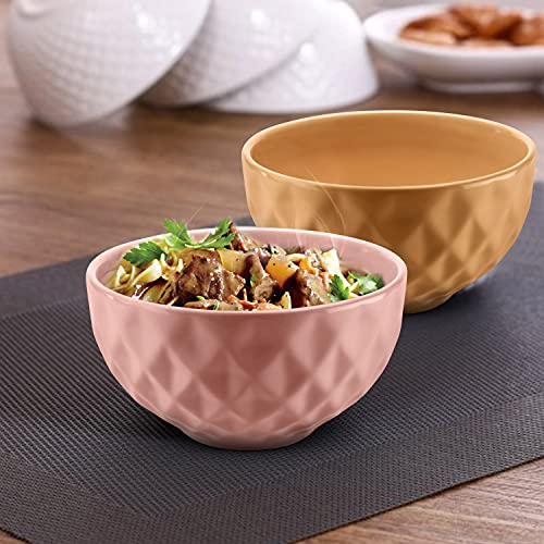 URBAN CHEF Ceramic Bowls | 500 ML | Kitchen Accessories Items, Microwave Safe Bowl, Serving Bowl, Bowl Set, Bowls for Kitchen, Mixing Bowl, Prism Ceramic Handcrafted (Set of 2 - Peach & Mustard) - Image 1