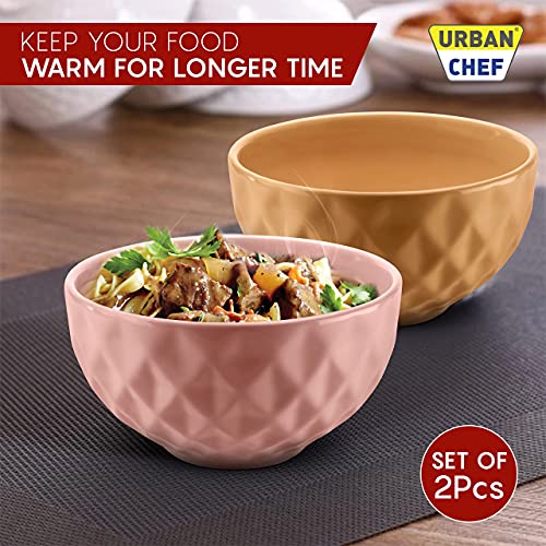 URBAN CHEF Ceramic Bowls | 500 ML | Kitchen Accessories Items, Microwave Safe Bowl, Serving Bowl, Bowl Set, Bowls for Kitchen, Mixing Bowl, Prism Ceramic Handcrafted (Set of 2 - Peach & Mustard) - Image 4