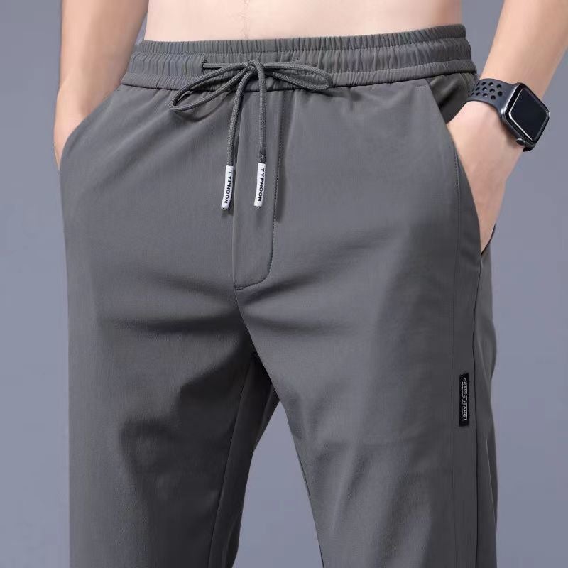 One Point Manufacturer Ice Silk Pants Mens Large Size Breathable Straight Casual Pants Spring and Summer Thin Quick-drying Mens Sports Pants Dark gray  - Image 1