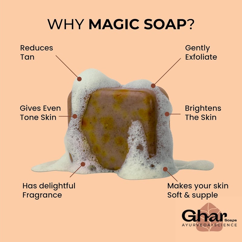 Ghar soaps صابون غار خشب الصندل وزعفران سحر الصابون للاستحمام 100 جرام عبوة من 2 خالية من البارابين صابون شاندان كيسار للاستحمام صابون يدوي الصنع لبشرة متألقة صابون تفتيح للبشرة للرجال والنساء - Image 4