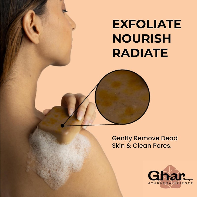 Ghar soaps صابون غار خشب الصندل وزعفران سحر الصابون للاستحمام 100 جرام عبوة من 2 خالية من البارابين صابون شاندان كيسار للاستحمام صابون يدوي الصنع لبشرة متألقة صابون تفتيح للبشرة للرجال والنساء - Image 5