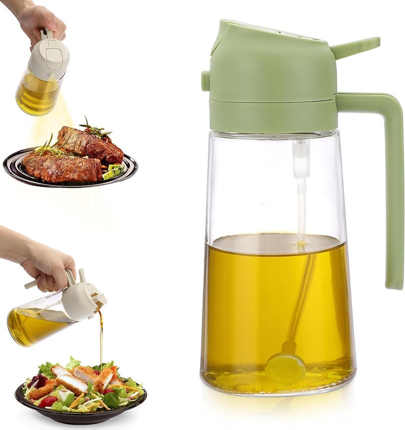 LESIGE Oil Sprayer for Cooking 2 in 1 Olive Oil Dispenser Bottle for Kitchen 17oz500ml Premium Glass Oil Bottle Foodgrade Oil Mister for Air Fryer Salad Frying BBQ Creamy White - Image 1