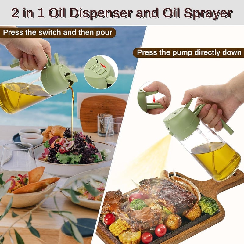LESIGE Oil Sprayer for Cooking 2 in 1 Olive Oil Dispenser Bottle for Kitchen 17oz500ml Premium Glass Oil Bottle Foodgrade Oil Mister for Air Fryer Salad Frying BBQ Creamy White - Image 4