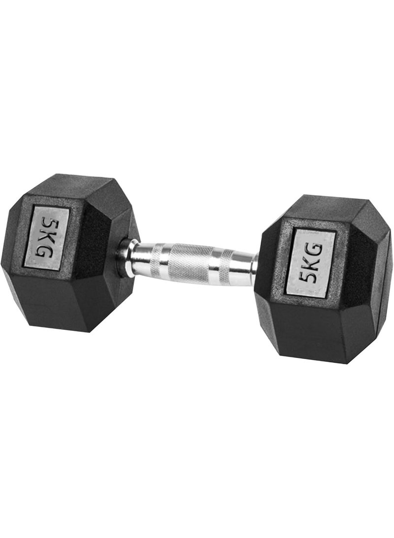 NYVIO 5KG Hex Dumbbell Rubber Coated Gym Weight – Anti-Roll Solid Cast Iron Dumbbell with Non-Slip Ergonomic Grip for Home Gym Workout, Strength Training, Fitness Exercise, Weightlifting Equipment for Men Women, Single Piece Free Weight - Image 1