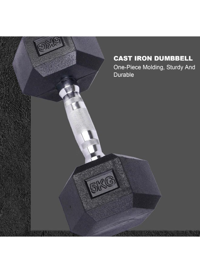 NYVIO 5KG Hex Dumbbell Rubber Coated Gym Weight – Anti-Roll Solid Cast Iron Dumbbell with Non-Slip Ergonomic Grip for Home Gym Workout, Strength Training, Fitness Exercise, Weightlifting Equipment for Men Women, Single Piece Free Weight - Image 2
