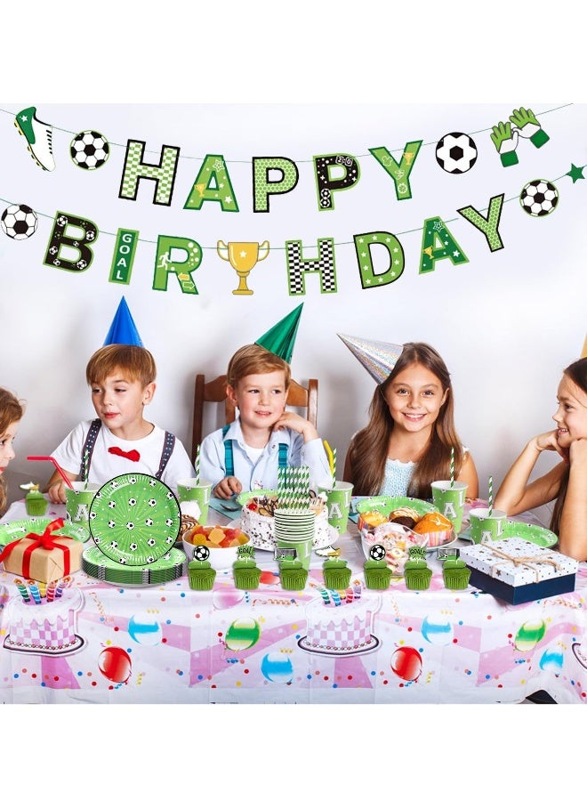 Soccer Party Tableware, Football Theme Kids Birthday Decoration Party Accessories Set, Happy Birthday Banner, Plates, Cake Toppers, Cups, Straws, for Football Fans (16 Guests) - Image 3