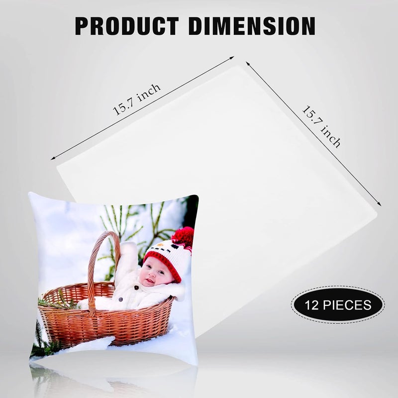 Breling 12 Pieces Sublimation Blank Pillow Covers White Polyester Peach Skin Pillow Cases Heat Transfer Cushion Covers 16 x 16 Inch DIY Printing Throw Pillow Case Covers and 2 Rolls 10 mm x 108 ft Heat Tape - Image 2