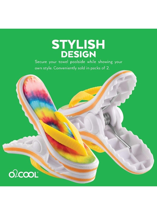O2COOL Bocaclips - Beach Towel Clips for Beach Chairs, Patio and Pool Accessories - (Tie Dye Flip Flop) 2 Count - Image 4