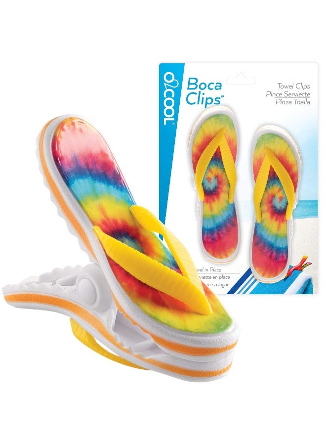 O2COOL Bocaclips - Beach Towel Clips for Beach Chairs, Patio and Pool Accessories - (Tie Dye Flip Flop) 2 Count - Image 1