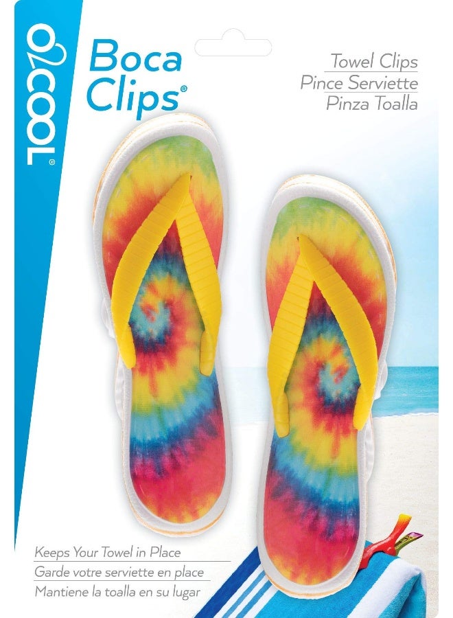 O2COOL Bocaclips - Beach Towel Clips for Beach Chairs, Patio and Pool Accessories - (Tie Dye Flip Flop) 2 Count - Image 2