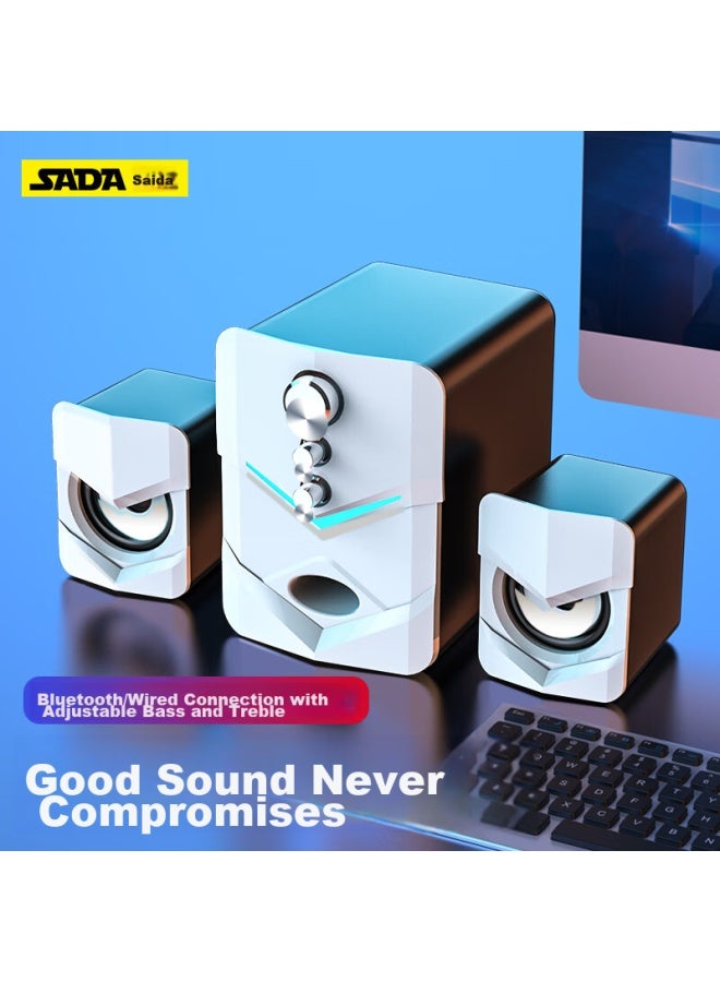 SADA Computer Speakers, Bluetooth Desktop Subwoofer, Home Multimedia 2.1 Channel, Usb Wired, For Mobile Phones And Laptops, D-222 - Image 1