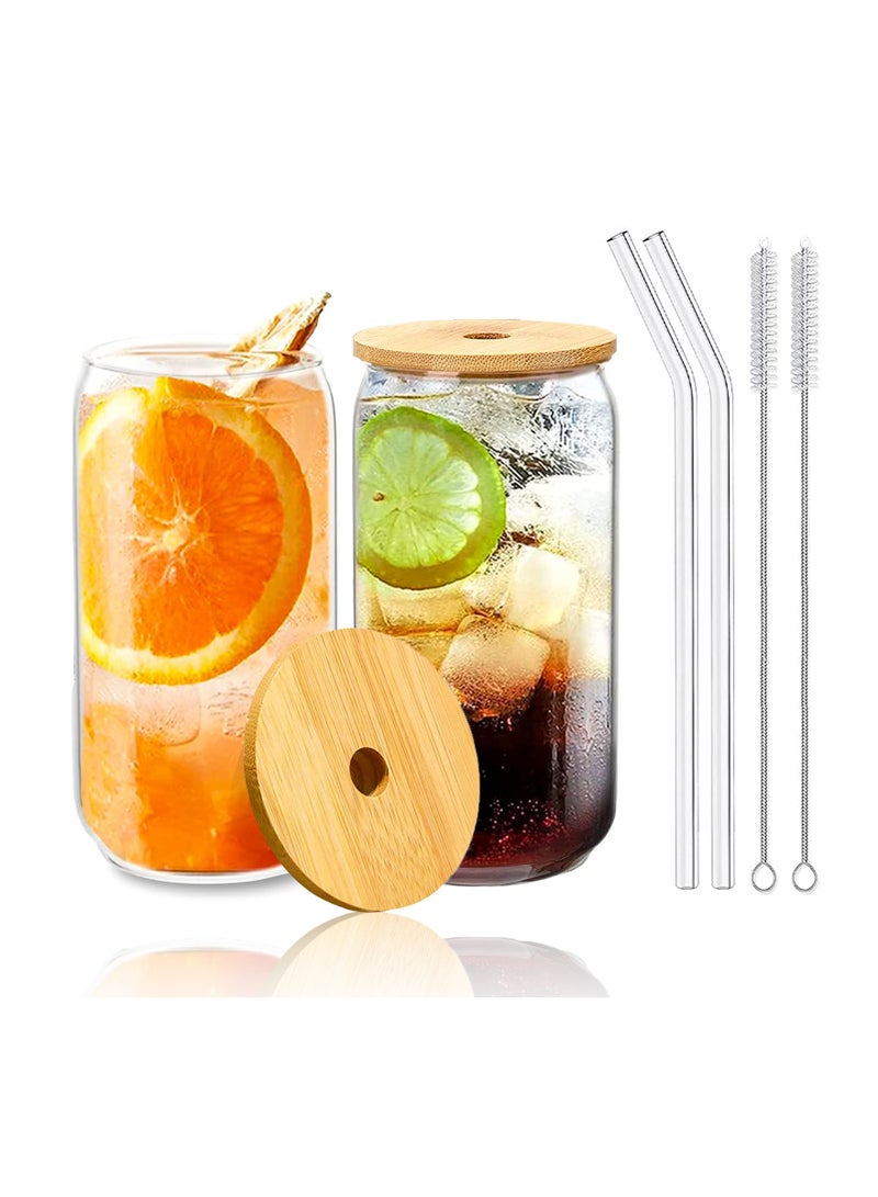 2pcs Drinking Glasses with Bamboo Lids and Glass Straw Set  - Image 1