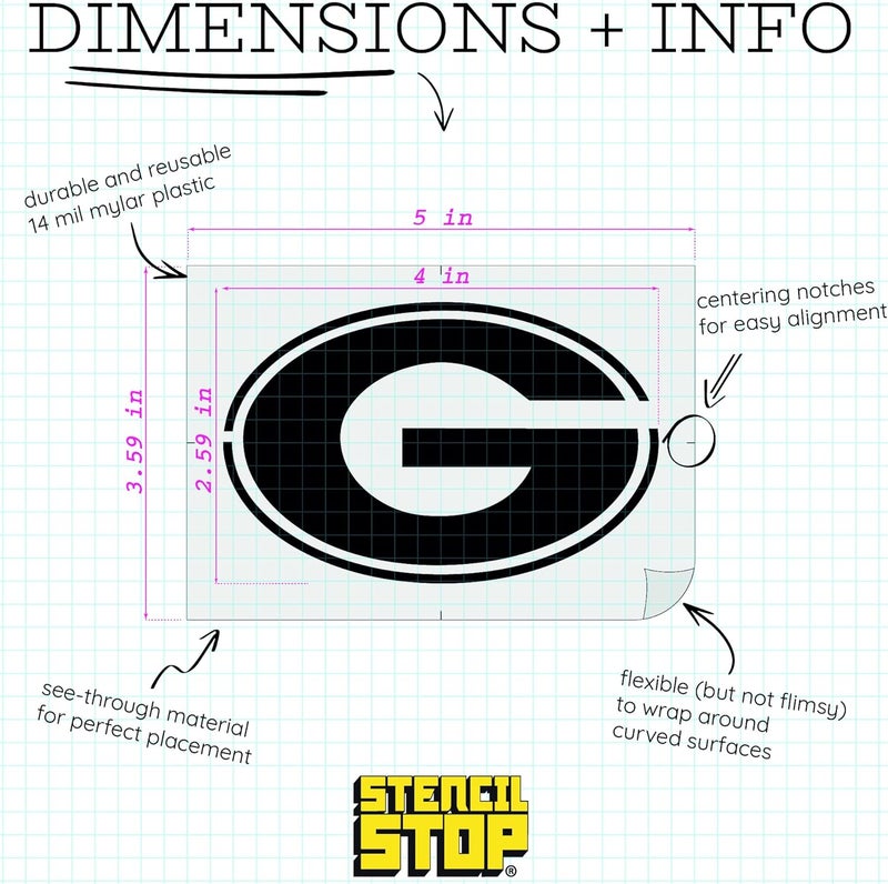 Stencil Stop Georgia Bulldogs Power G Stencil – 4 x 2.59 Inches – Officially Licensed, Reusable Stencil for Face Painting, Scrapbooking, and DIY Crafts – Durable Plastic for Art and Home Décor - Image 2