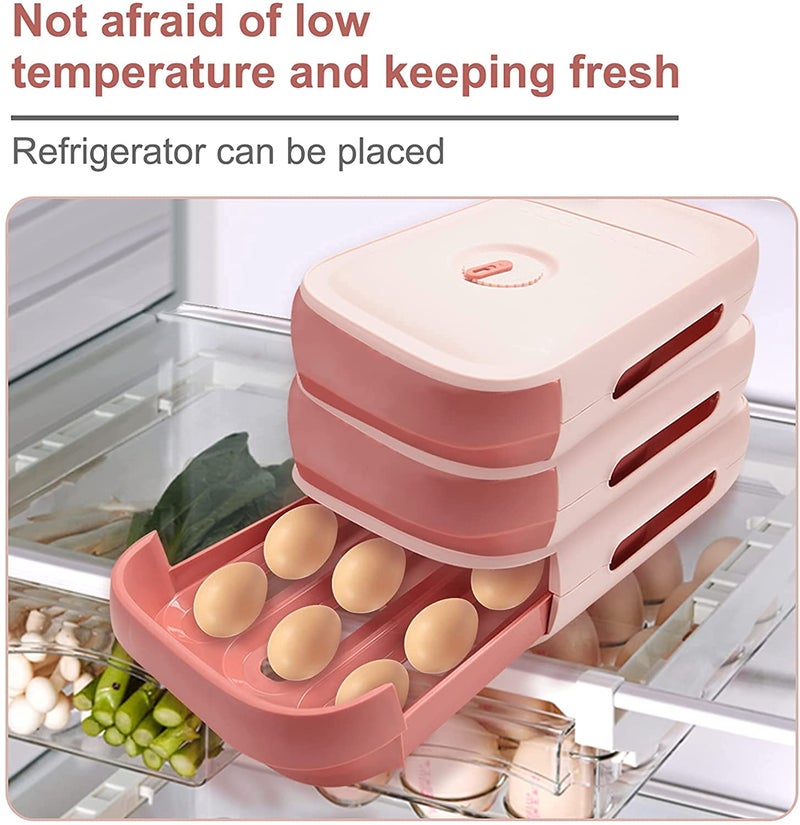 tgopit Drawer Type Egg Fresh Storage Box Holder Container with Sealed Lid Reusable Stackable Egg Tray Holds PinkPlasticPack of 1 - Image 2