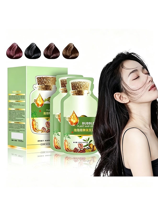 Bubble Plant Hair Dye, Natural Black Shade, Easy Use Bubble Hair Color Cream, Gentle Home Hair Coloring Kit, Portable Sachet Type Hair Dye For Diy Home Hair Dyeing 15Ml+15Ml Per Sachet - Image 1