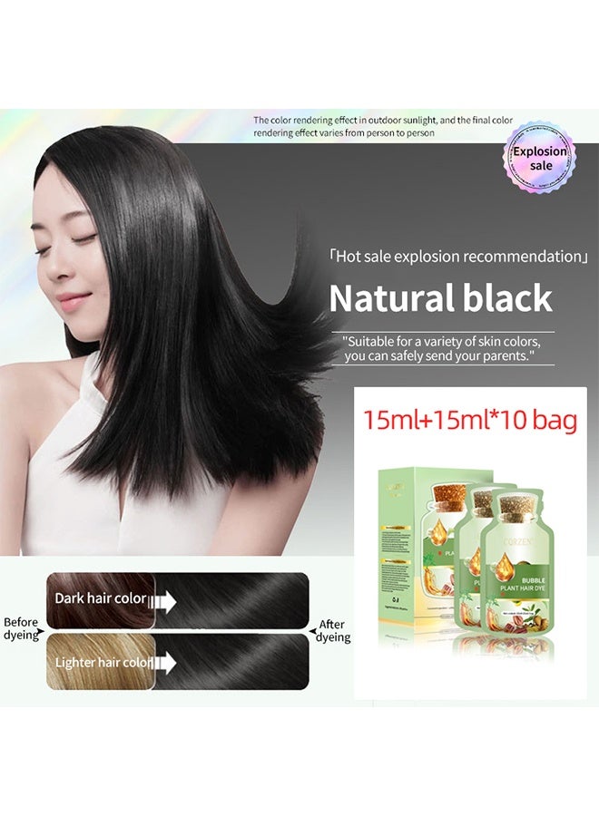 Bubble Plant Hair Dye, Natural Black Shade, Easy Use Bubble Hair Color Cream, Gentle Home Hair Coloring Kit, Portable Sachet Type Hair Dye For Diy Home Hair Dyeing 15Ml+15Ml Per Sachet - Image 2