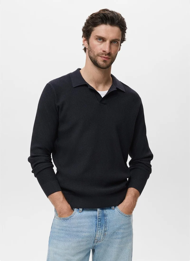 مانجو مان Cotton-blend ribbed polo sweater