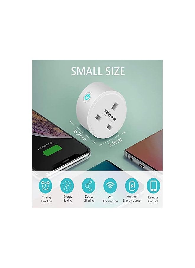 Makayuron - Smart Plug, Smart Outlet Plug Socket Compatible with Alexa and Google Home, WiFi Plug Socket With Remote Control & Voice Control, With Electricity Statistics Timer Function, No Hub Required (2 Pack) - Image 1