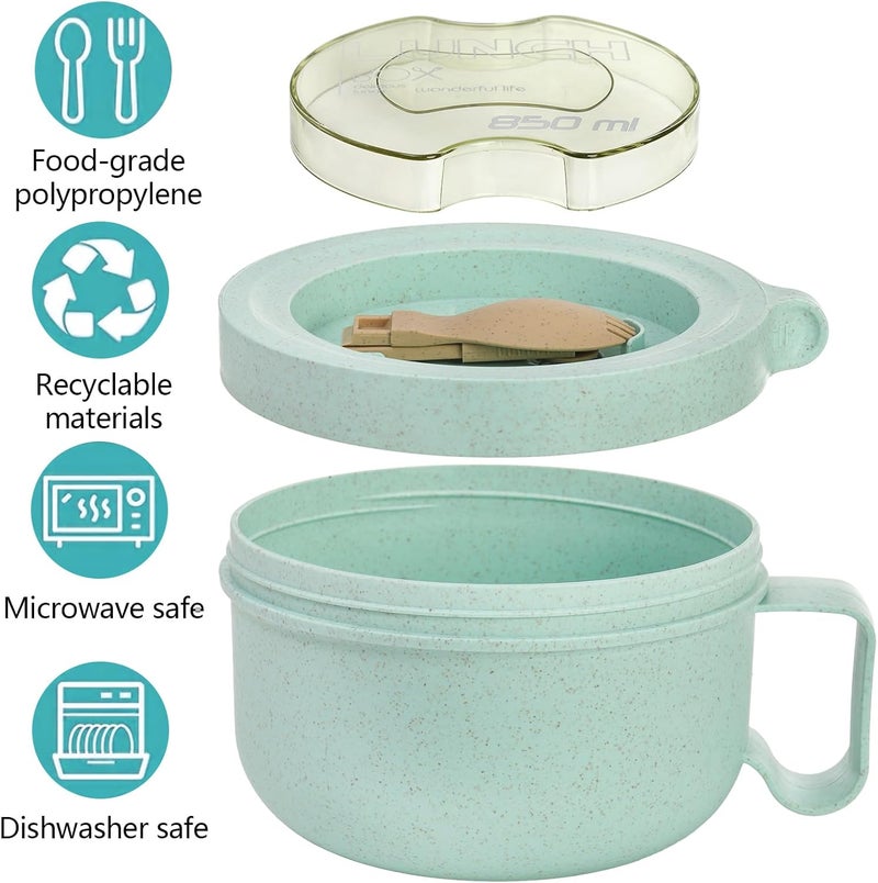 Yesland 4 Pack Soup Mug Containers with Lids 28 oz Microwavable Ramen Bowl Wheat Straw Noodle Soup Cups with Lid and Handle for Ramen Noodles Soup Beverages Green Pink - Image 3