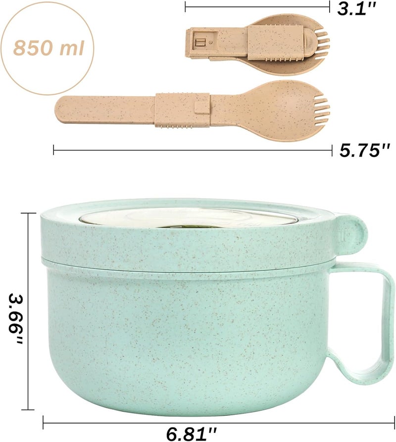 Yesland 4 Pack Soup Mug Containers with Lids 28 oz Microwavable Ramen Bowl Wheat Straw Noodle Soup Cups with Lid and Handle for Ramen Noodles Soup Beverages Green Pink - Image 2