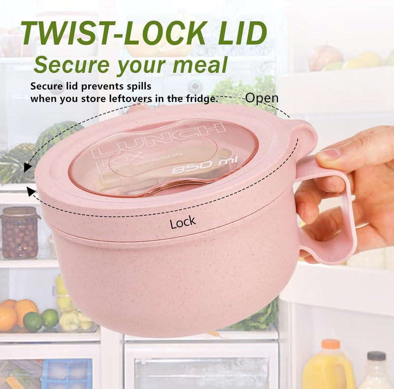 Yesland 4 Pack Soup Mug Containers with Lids 28 oz Microwavable Ramen Bowl Wheat Straw Noodle Soup Cups with Lid and Handle for Ramen Noodles Soup Beverages Green Pink - Image 5