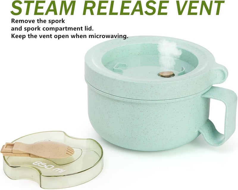 Yesland 4 Pack Soup Mug Containers with Lids 28 oz Microwavable Ramen Bowl Wheat Straw Noodle Soup Cups with Lid and Handle for Ramen Noodles Soup Beverages Green Pink - Image 4