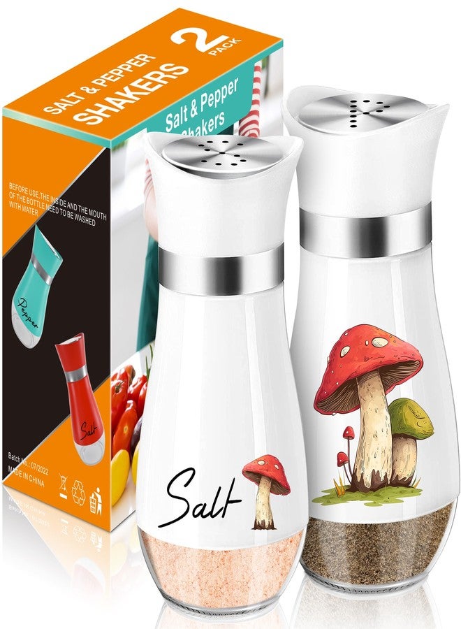 Mushroom White Salt and Peper Shakers,Stainless with Lid Containers for Countertop Set, Refillable Design Country Kitchen Decor