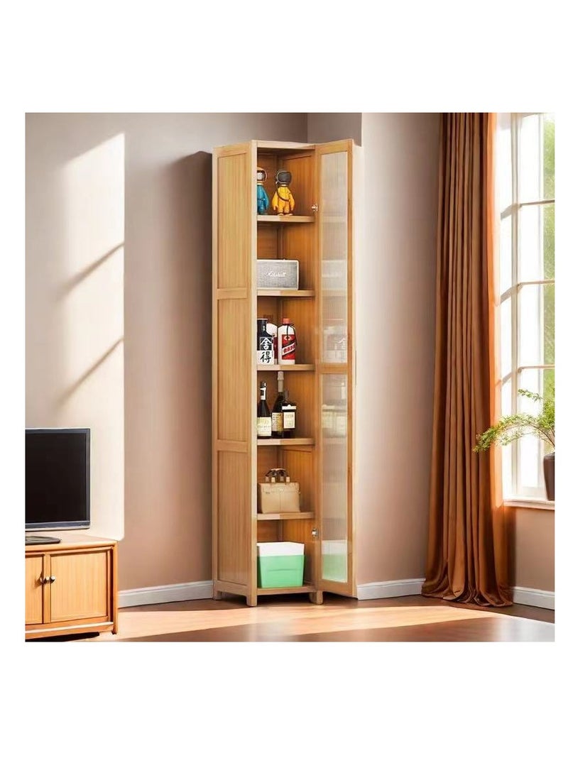 Generic Slim Kitchen Shelves, Bamboo Slim Floor Storage Cabinet with Door Corner Home Office Book Rack Organizer, Shelving Unit for Bowls Dishes Cups Baker Tools Rack - Image 1