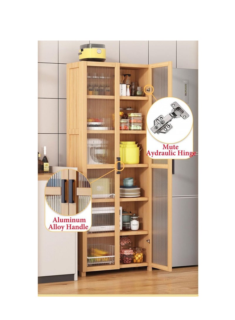 Generic Slim Kitchen Shelves, Bamboo Slim Floor Storage Cabinet with Door Corner Home Office Book Rack Organizer, Shelving Unit for Bowls Dishes Cups Baker Tools Rack - Image 5