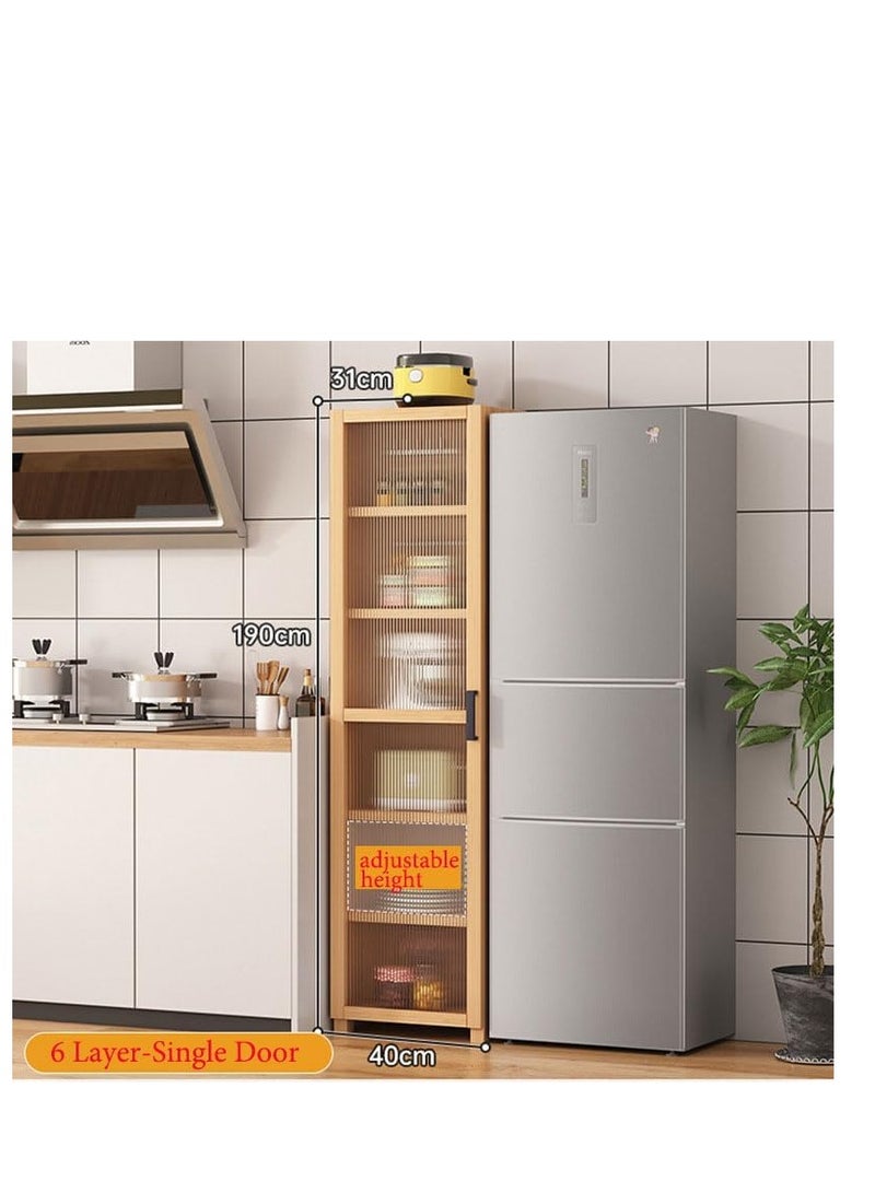 Generic Slim Kitchen Shelves, Bamboo Slim Floor Storage Cabinet with Door Corner Home Office Book Rack Organizer, Shelving Unit for Bowls Dishes Cups Baker Tools Rack - Image 2