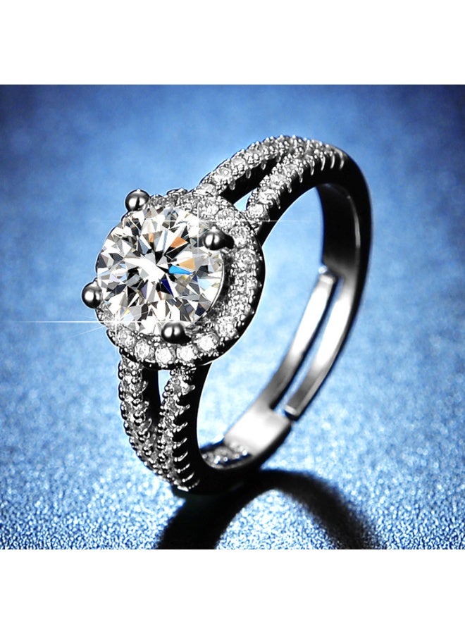 Adjustable Silver Ring for Women Elegant Solitaire Cubic Zirconia with Floral Design - Image 3