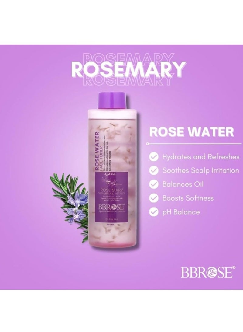 BBROSE Rose Water Face Toner With Vitamin A And Retinol For Skin Rejuvenation And Nourishment, Stimulates Collagen And Smoothens Wrinkles 500ml - Image 3