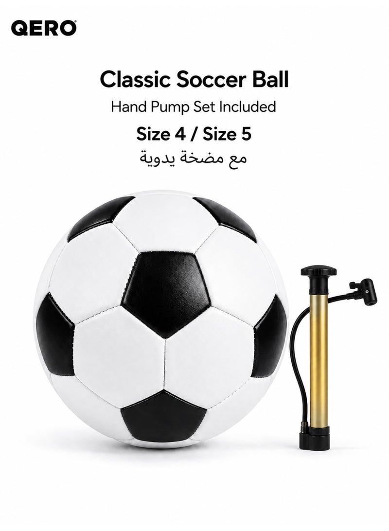 QERO Soccer Ball with Hand Pump Set, PVC Training Football for Kids, Youth and Adults, Outdoor Practice Ball - Image 1