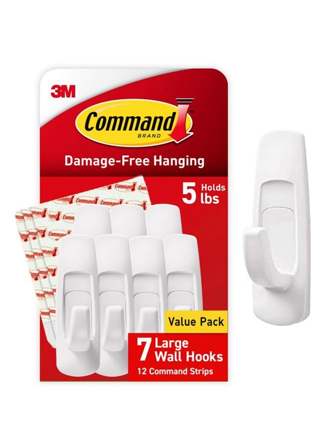 Command Large Utility Hooks, Damage Free Hanging Wall Hooks with Adhesive Strips, No Tools Wall Hooks for Hanging Decorations in Living Spaces, 7 White Hooks and 12 Command Strips - Image 1
